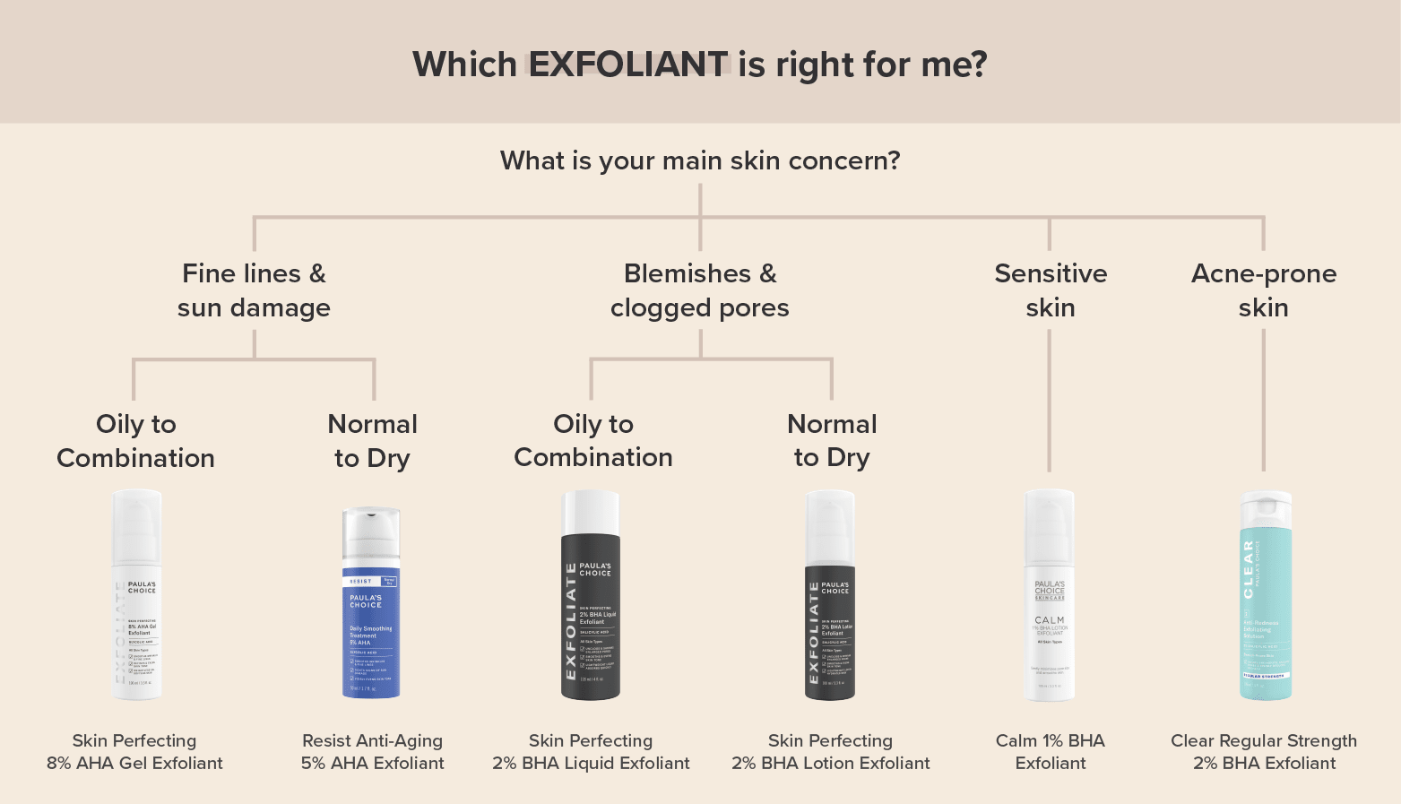 Paula's Choice AHA and BHA exfoliants for different skin concerns